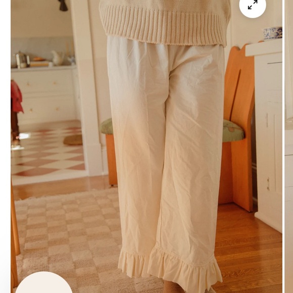 Cream Ruffle Hem Wide-Leg Pants - Picture 2 of 5